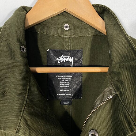 Stussy Khaki Green Mil-spec Cotton Long Parka Jacket men's size Medium - Picture 4 of 9